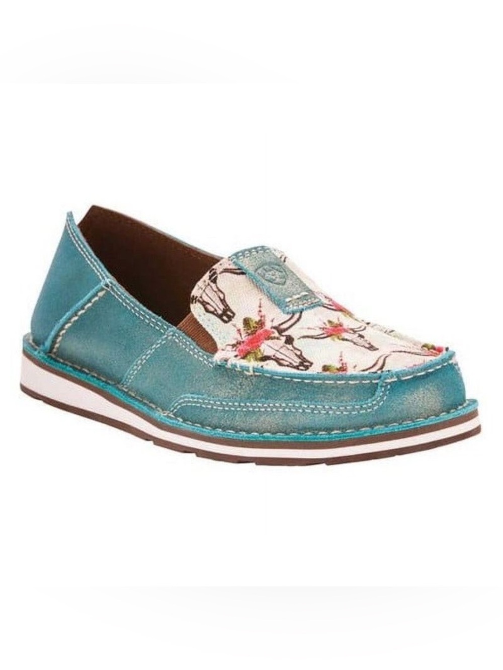 Ariat Teal Slip-On Loafer with Cow Skull Floral Canvas NWOT